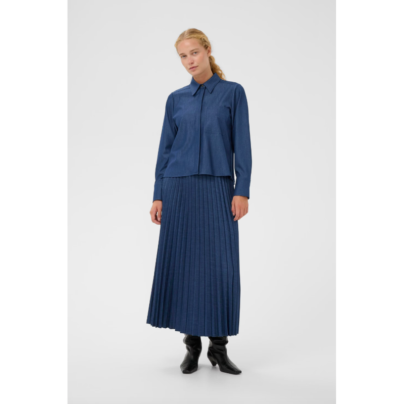 CherrieIW Pleated Denim Skirt Dark Denim