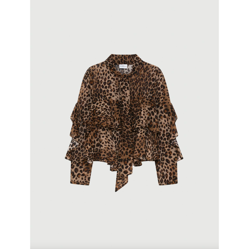 Gala Viscose Ruffle Shirt Leopard