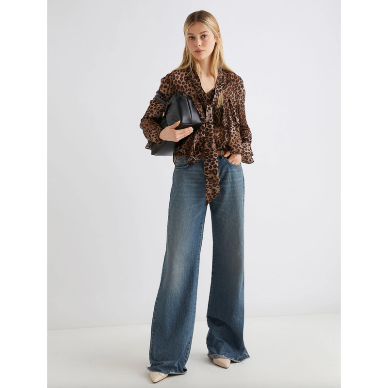 Gala Viscose Ruffle Shirt Leopard