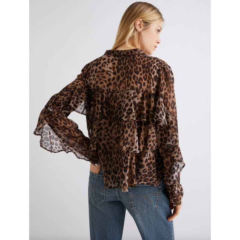 Gala Viscose Ruffle Shirt Leopard