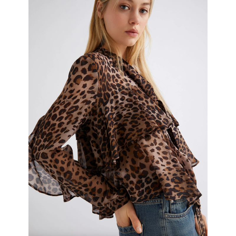 Gala Viscose Ruffle Shirt Leopard