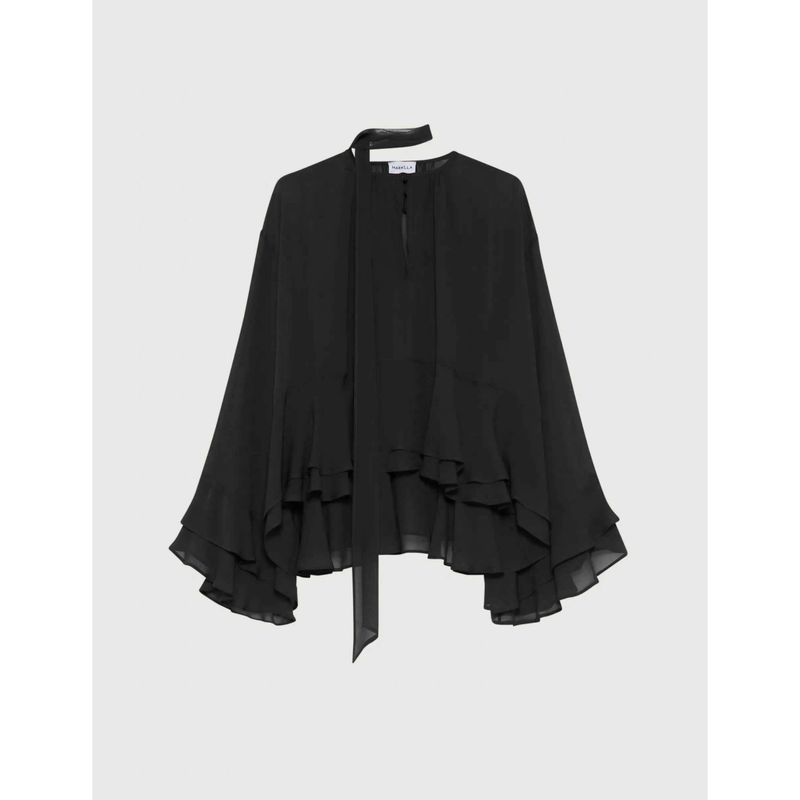 Prisca Viscose Ruffle Blouse Black