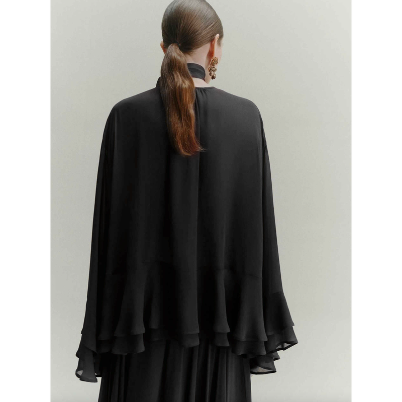 Prisca Viscose Ruffle Blouse Black