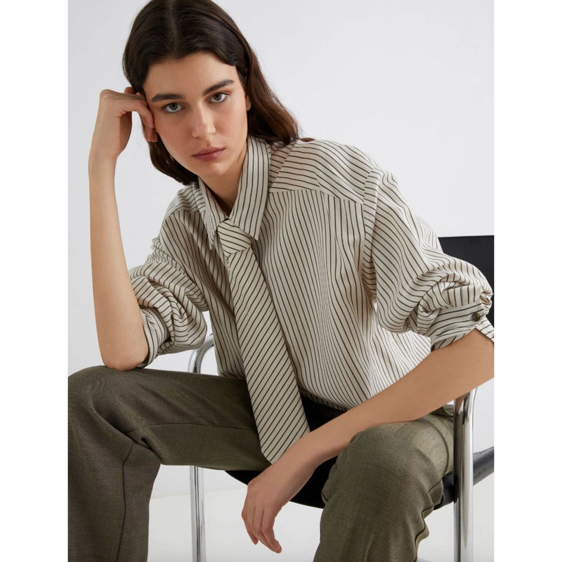 Duke Twill Stripe Shirt with Tie Stripe