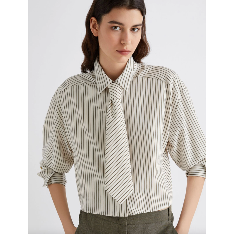 Duke Twill Stripe Shirt with Tie Stripe