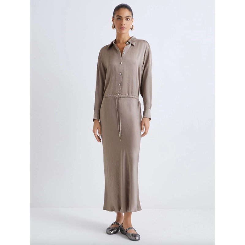 Allegra Crinkle Midi Slip Skirt Beige