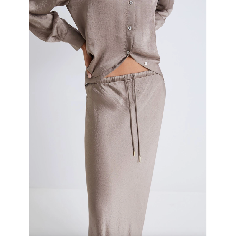 Allegra Crinkle Midi Slip Skirt Beige