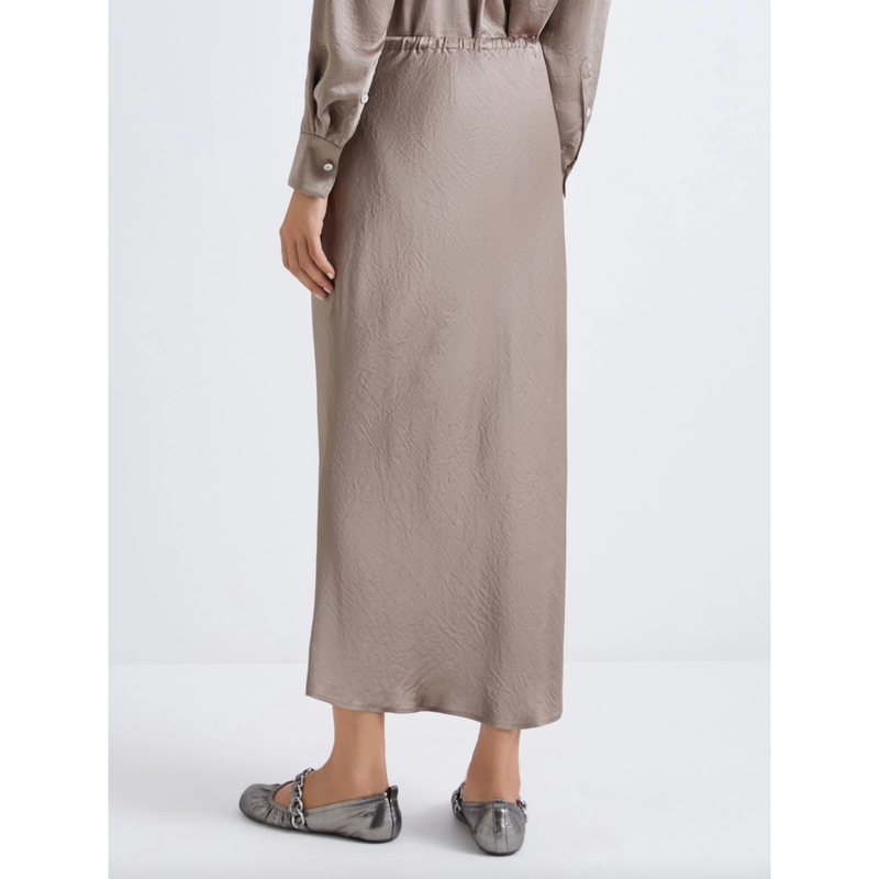 Allegra Crinkle Midi Slip Skirt Beige