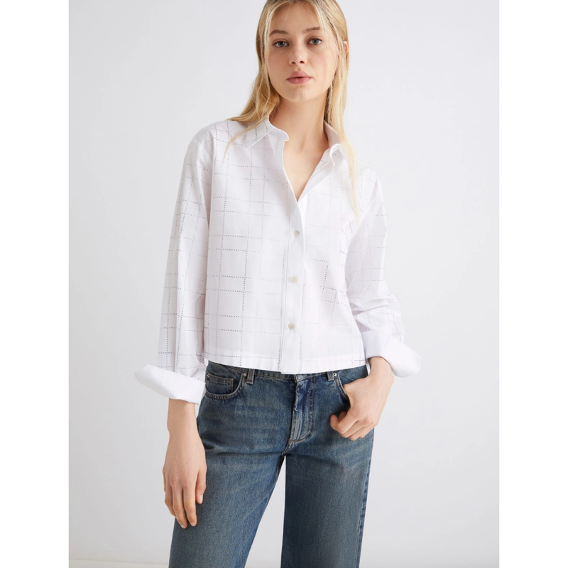 Acume Cotton Rhinestone Shirt White