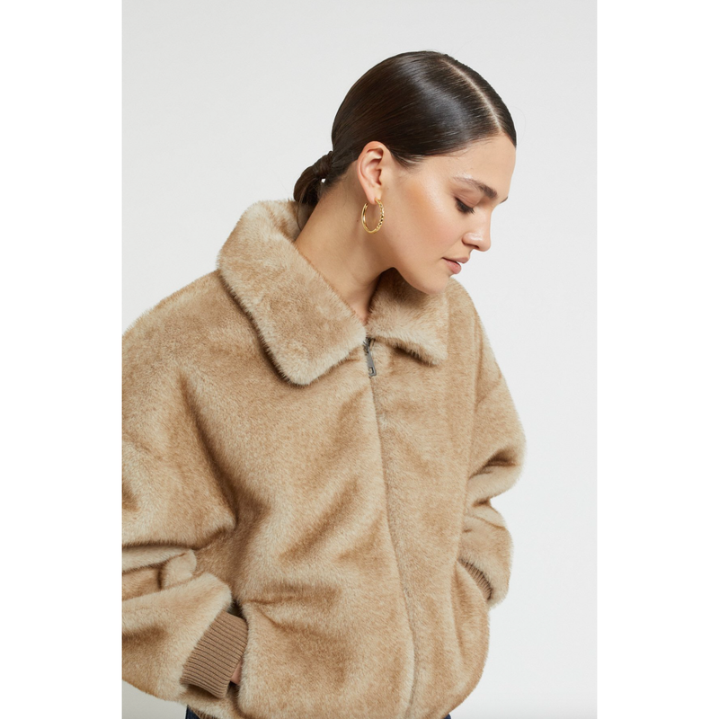 Faux Fur Bomber Jacket Brown