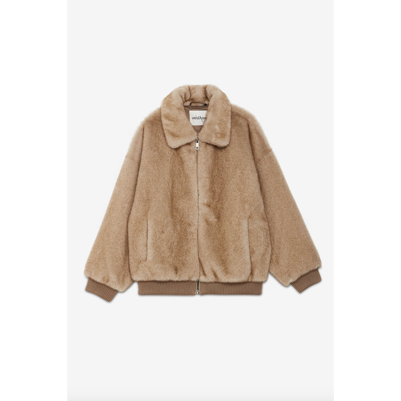 Faux Fur Bomber Jacket Brown