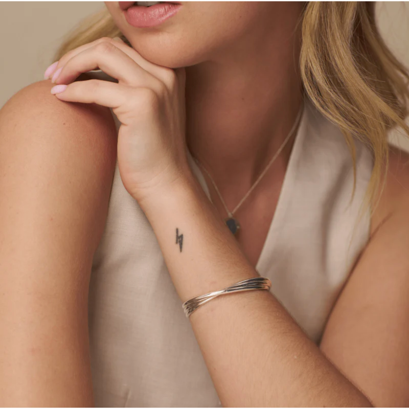 Interlocking Open Bangle Silver Plated