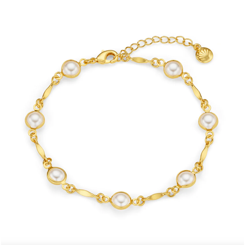 Pearl & Bar Link Chain Bracelet Gold Plated