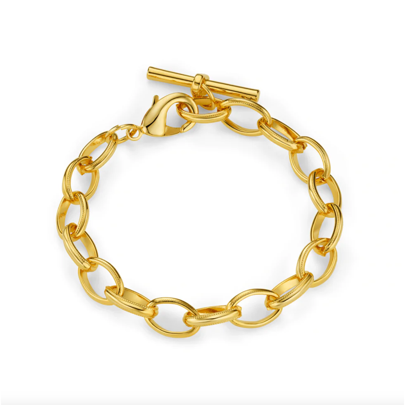 Oval Link T-Bar Drop Bracelet Gold Plated