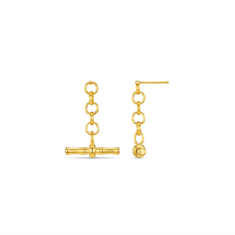 Chain and T-Bar Drop Earrings Gold Plated