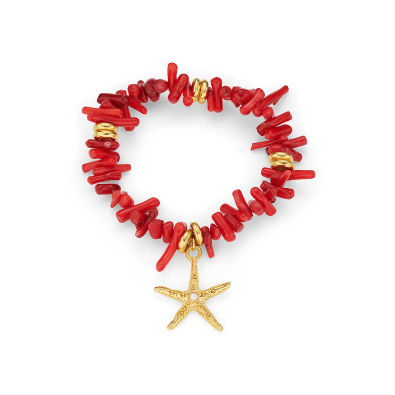 Coral Chip & Starfish Bracelet Red