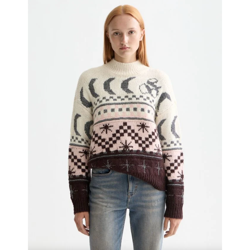 Metallic Fair Isle Pullover Brown/Cream