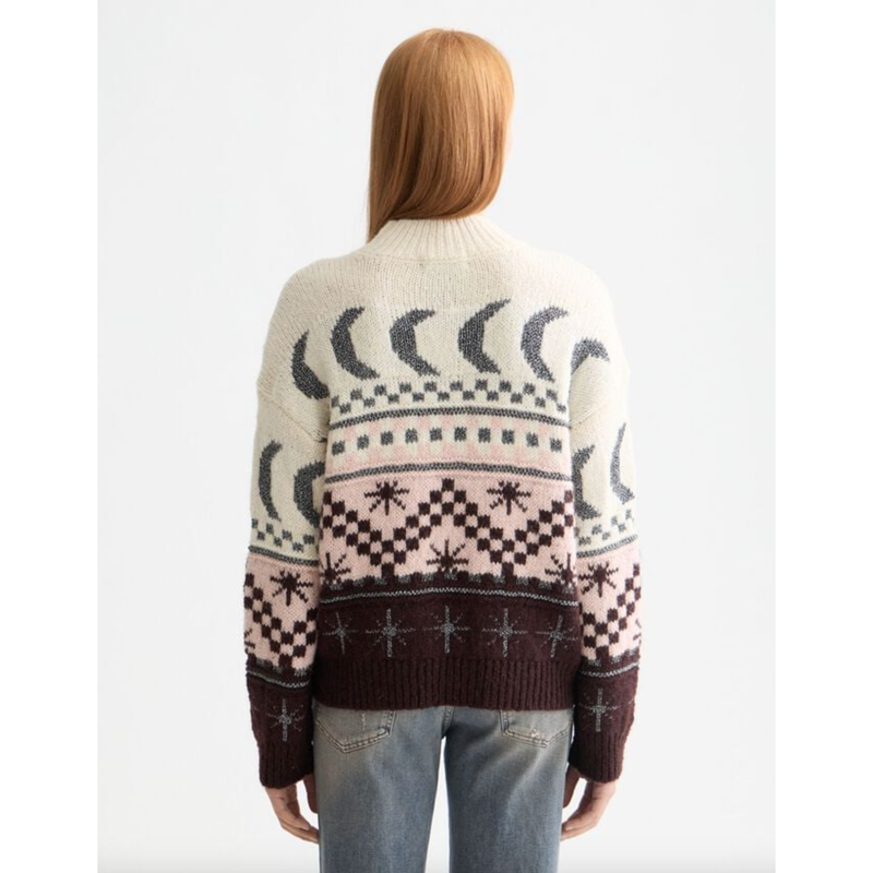 Metallic Fair Isle Pullover Brown/Cream