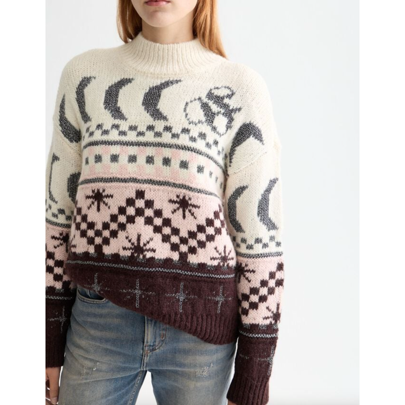 Metallic Fair Isle Pullover Brown/Cream