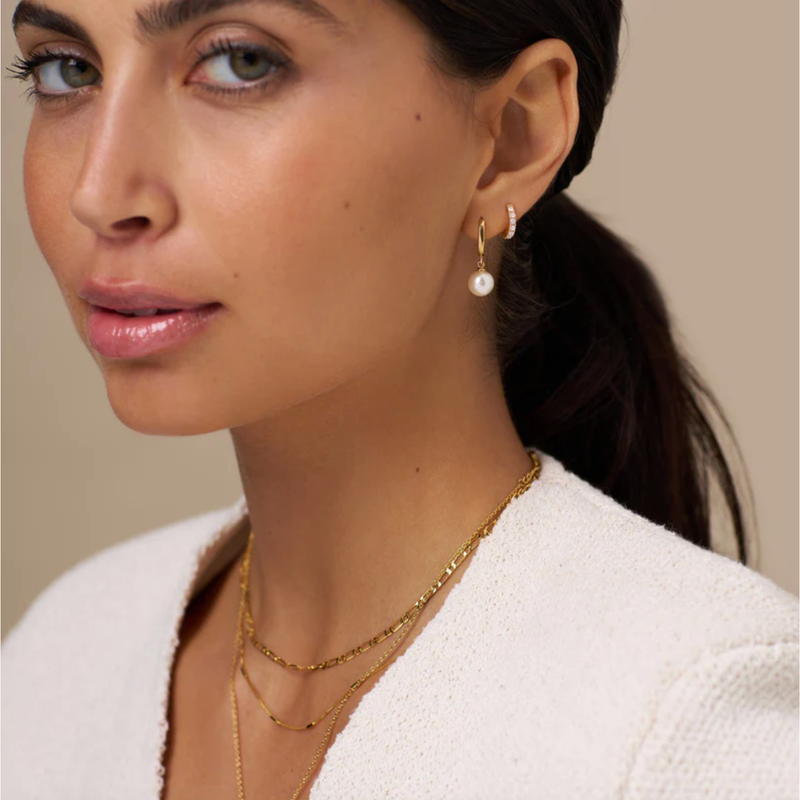 Pearl Drop Huggie Hoops Gold