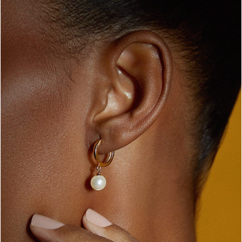 Pearl Drop Huggie Hoops Gold
