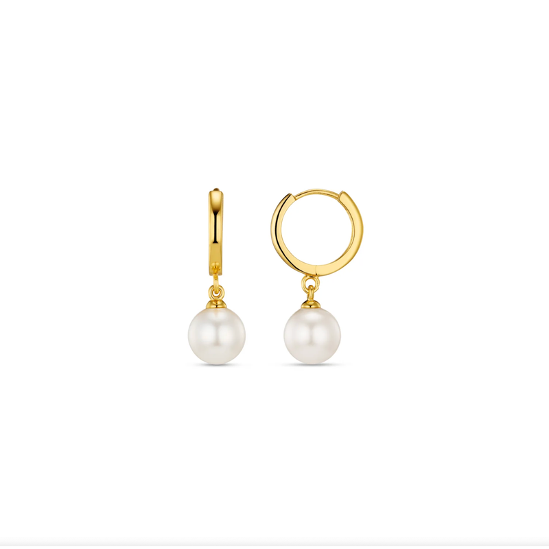 Pearl Drop Huggie Hoops Gold