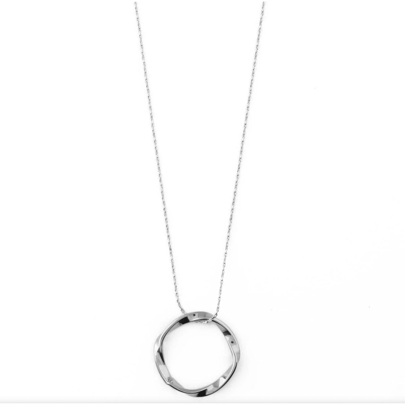 Organic Open Circle Mid Length Necklace Silver