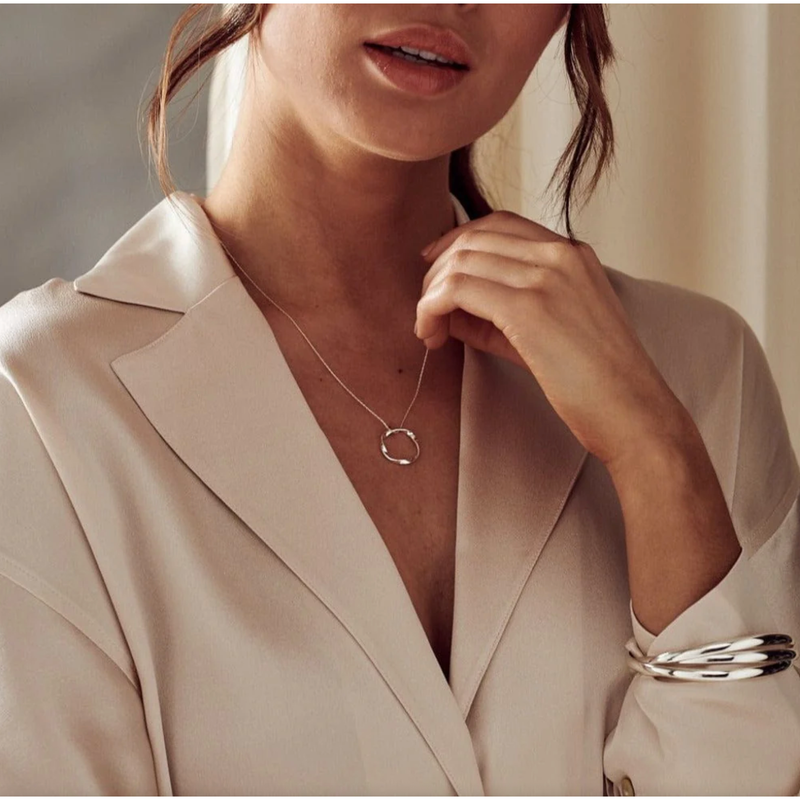 Organic Open Circle Mid Length Necklace Silver