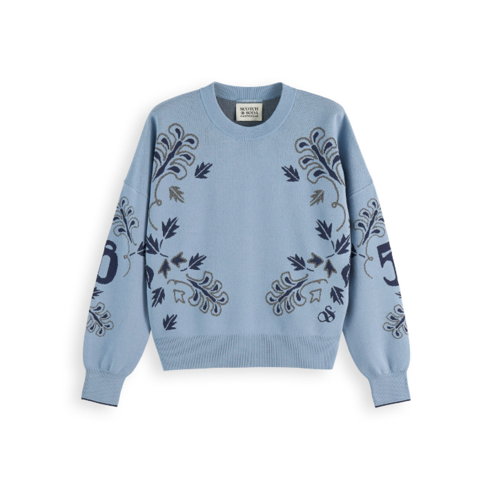 Relaxed Jacquard Pullover Blue