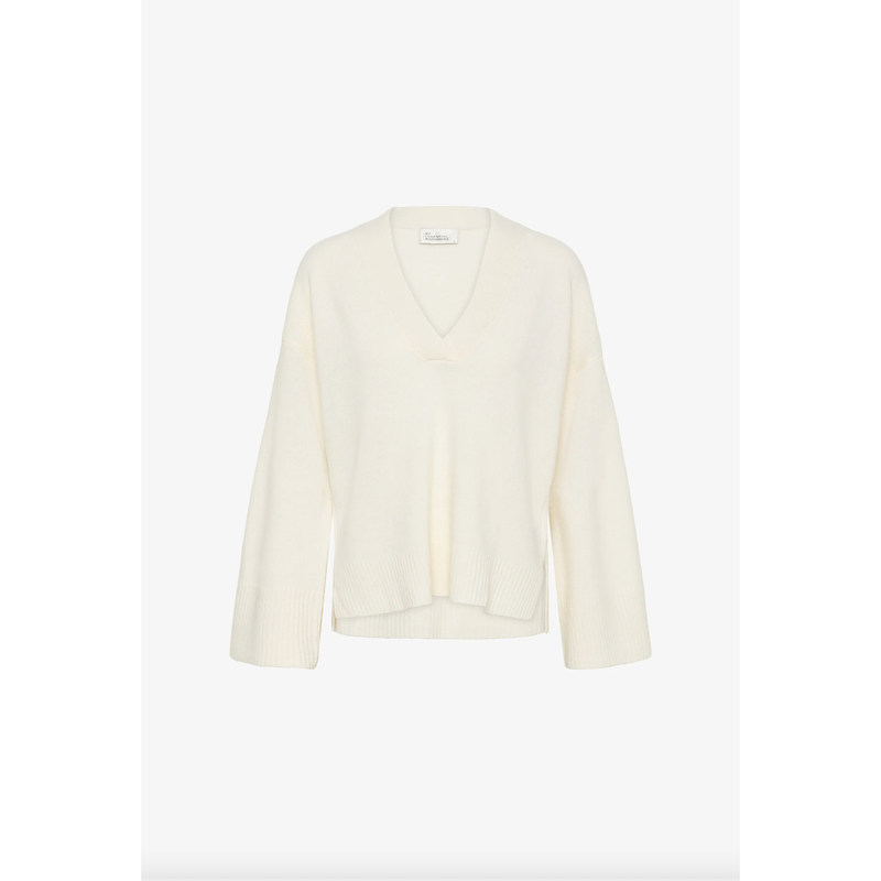 HuxiMW V-Neck Wool Cashmere Pullover Cream