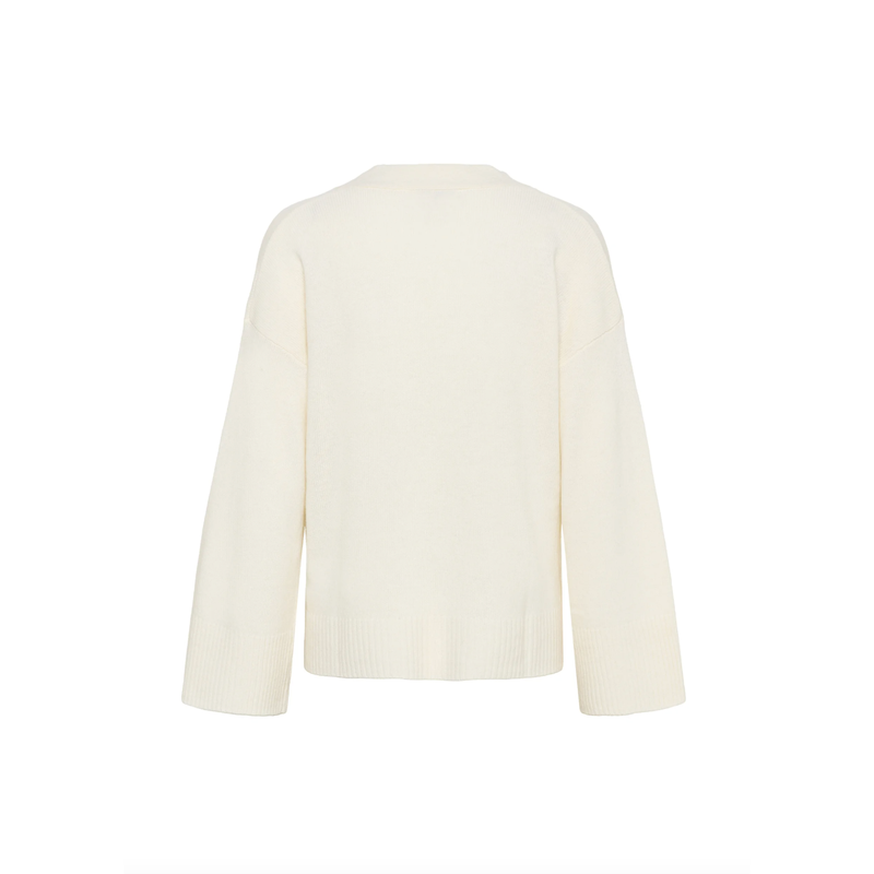 HuxiMW V-Neck Wool Cashmere Pullover Cream