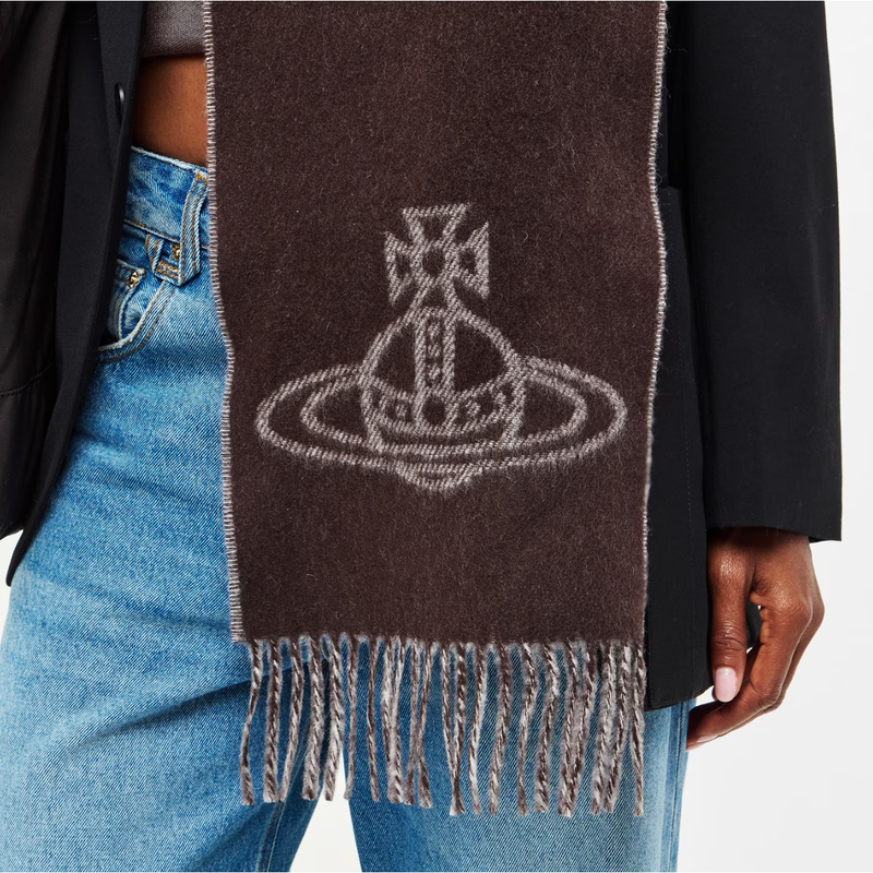 Single Orb Double Faced Wool Scarf Brown