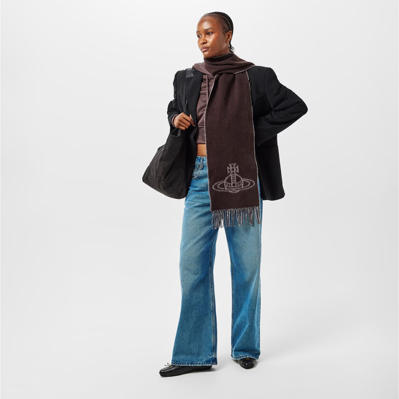 Single Orb Double Faced Wool Scarf Brown