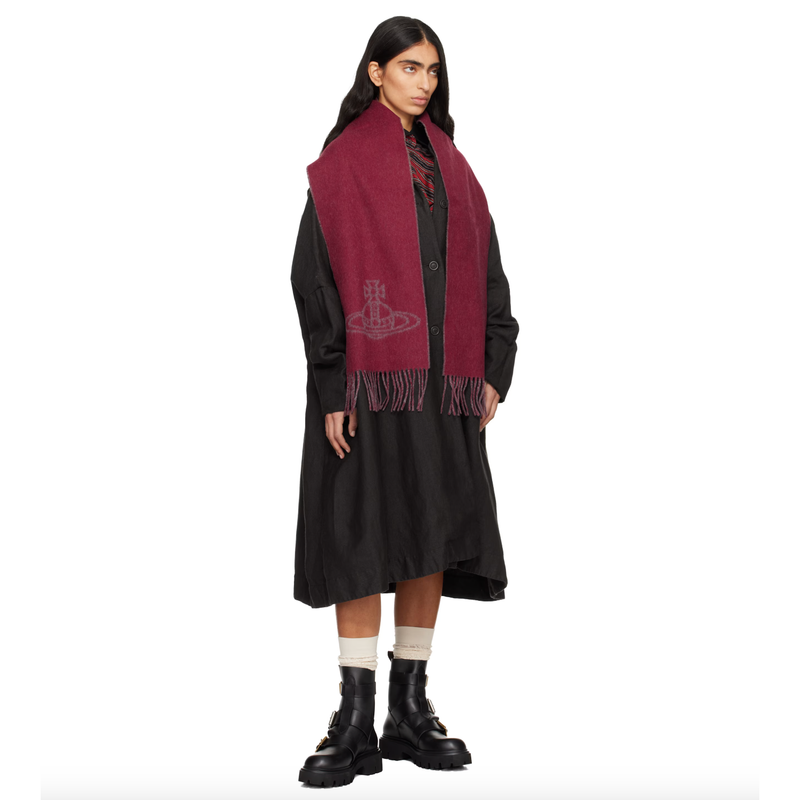 Single Orb Double Faced Wool Scarf Red/Grey