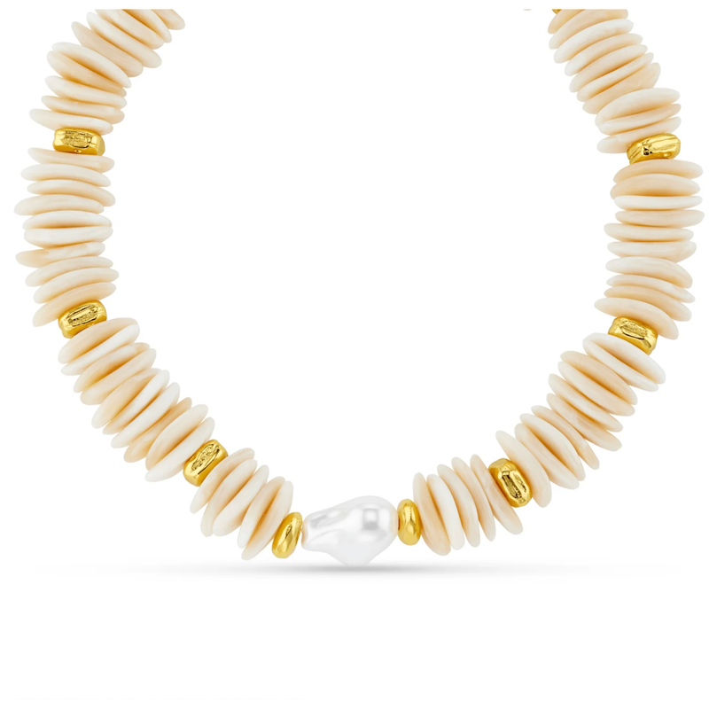 Statement Chip & Pearl Necklace Pearl