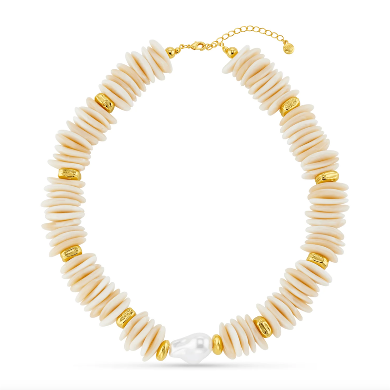 Statement Chip & Pearl Necklace Pearl