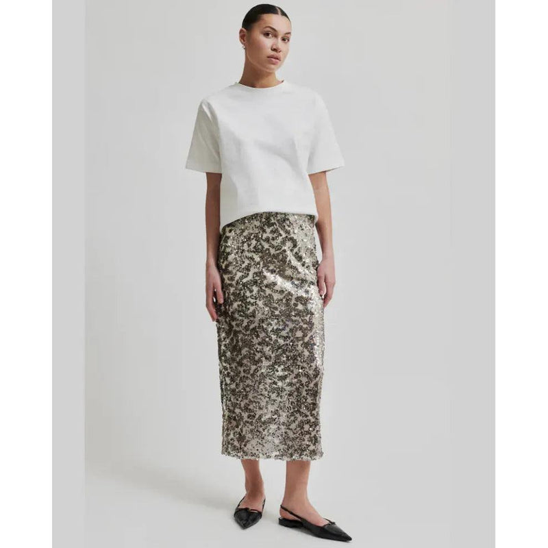 Pailey Sequin Midi Skirt Silver - AgathaBoutiqueLtd