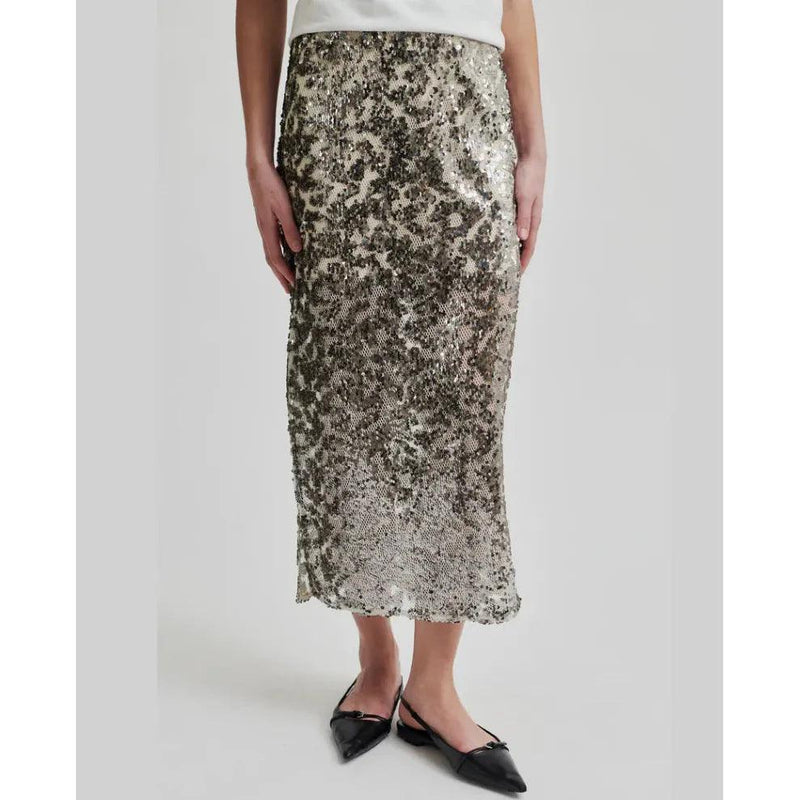 Pailey Sequin Midi Skirt Silver - AgathaBoutiqueLtd