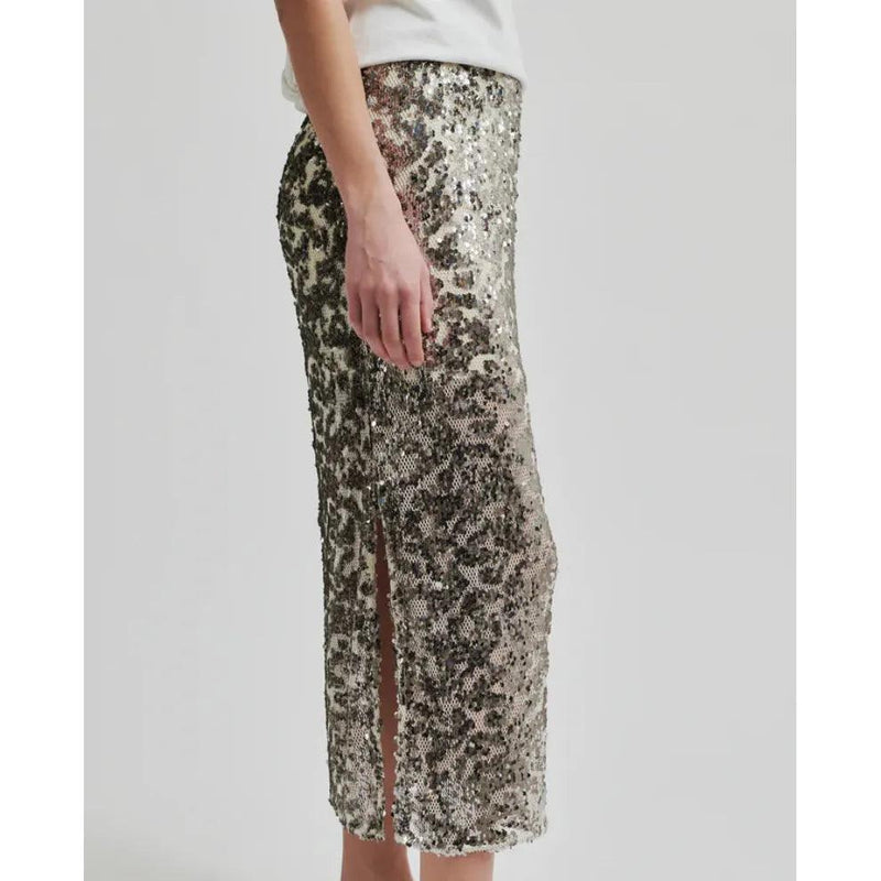 Pailey Sequin Midi Skirt Silver - AgathaBoutiqueLtd