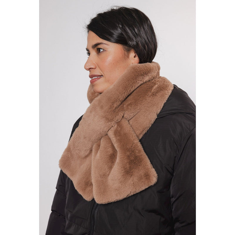 Stip Faux Fur Scarf Camel