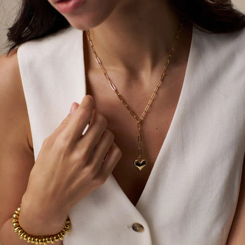 Domed Heart Charm Adjustable Necklace Gold