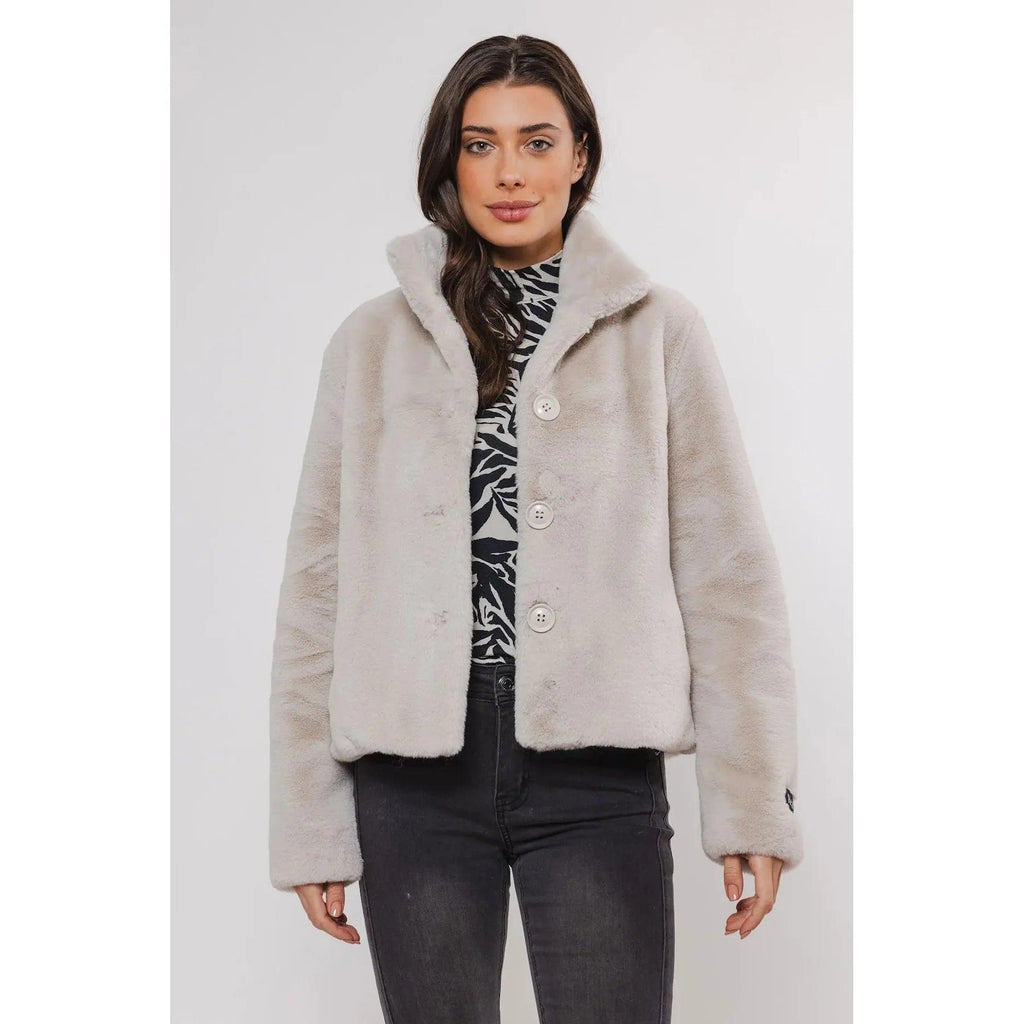 Vie Single Breasted Faux Fur Jacket Birch - AgathaBoutiqueLtd