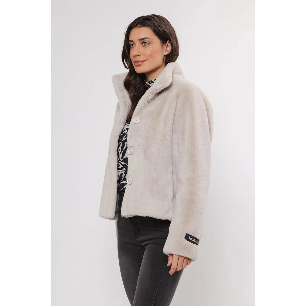 Vie Single Breasted Faux Fur Jacket Birch - AgathaBoutiqueLtd