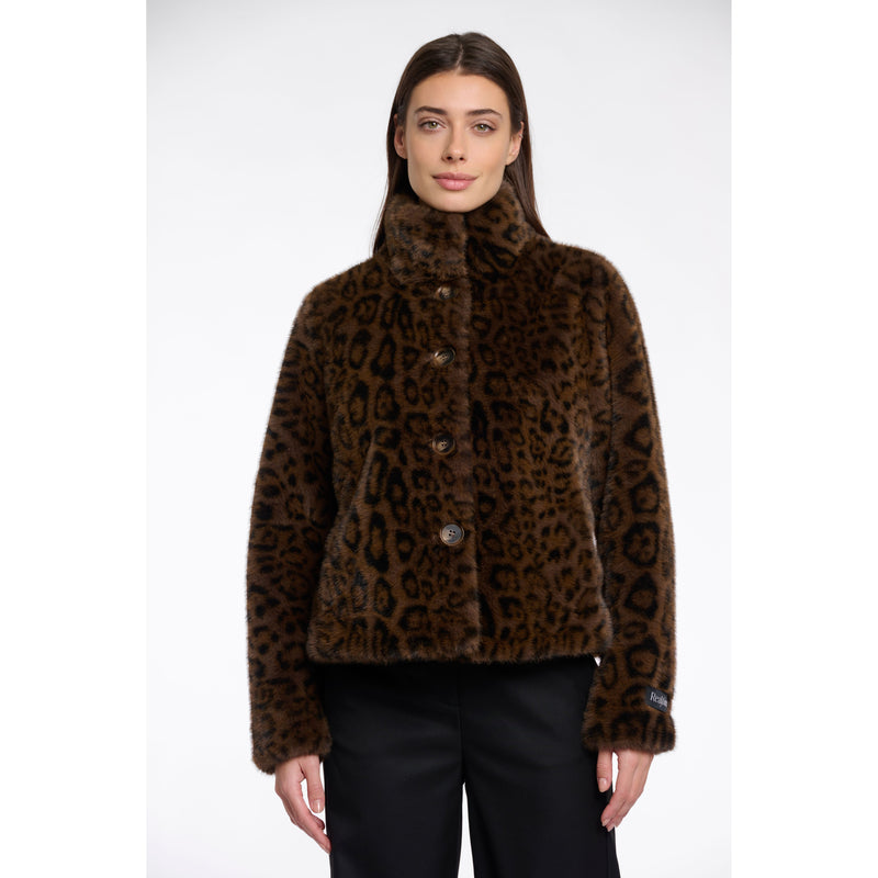 Vie Faux Fur Cropped Jacket Leopard Print