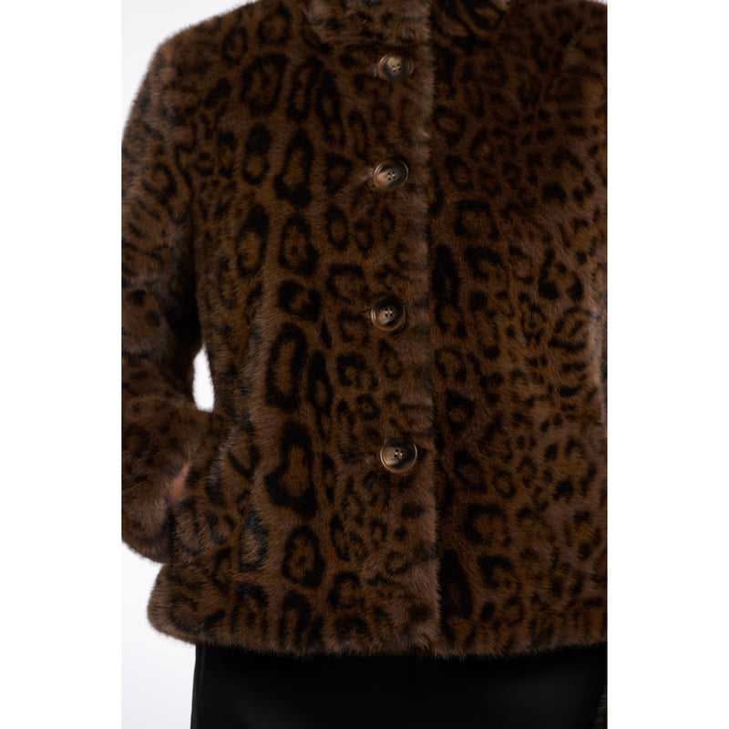 Vie Faux Fur Cropped Jacket Leopard Print