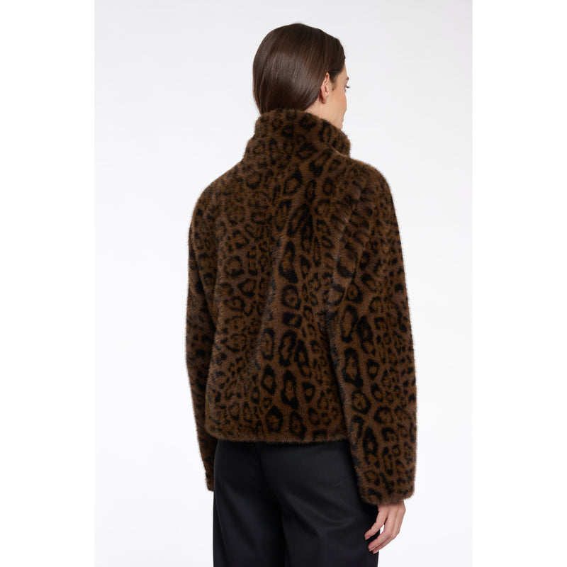 Vie Faux Fur Cropped Jacket Leopard Print