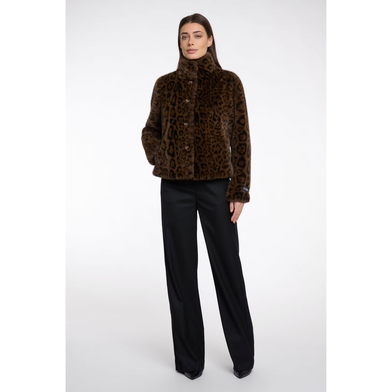 Vie Faux Fur Cropped Jacket Leopard Print