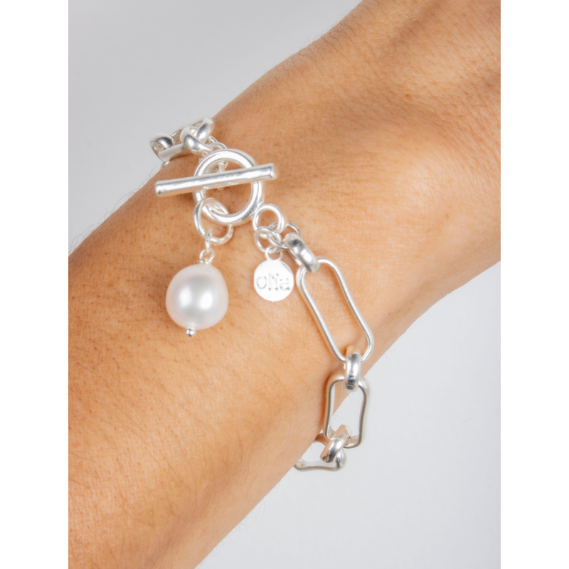 Camila Freshwater Pearl Paperlink Bracelet Silver Bracelet