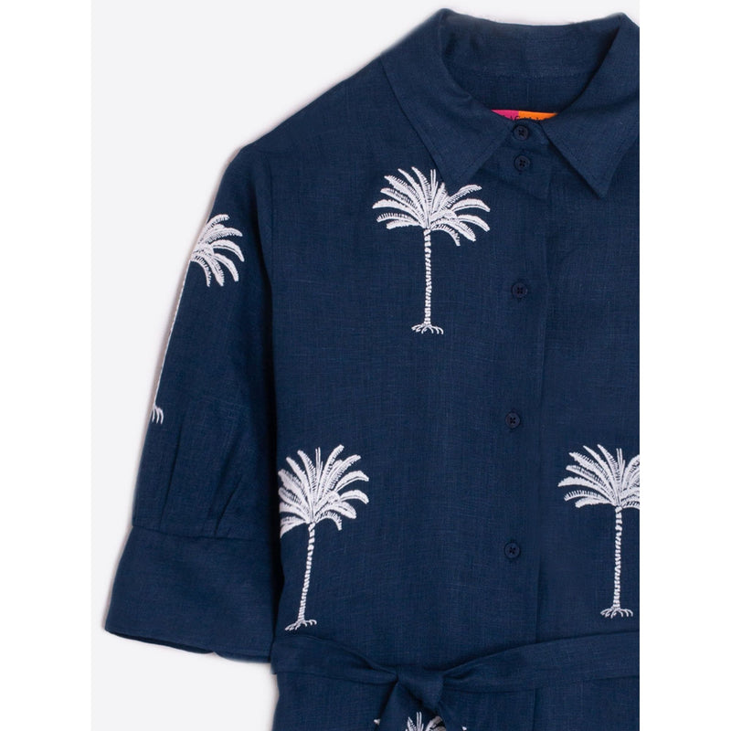 Navy Embroidered Palm Tree Dress