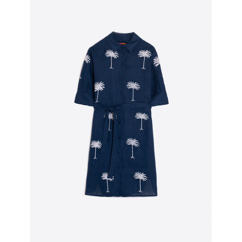 Navy Embroidered Palm Tree Dress